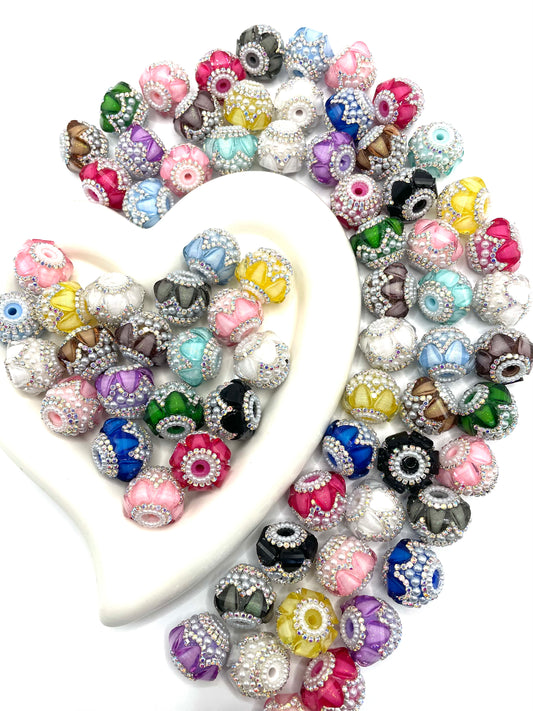 Beaded beadable fancy lantern heart beads ornaments with rhinestone silver color or gold color chain and pearl ,random mix