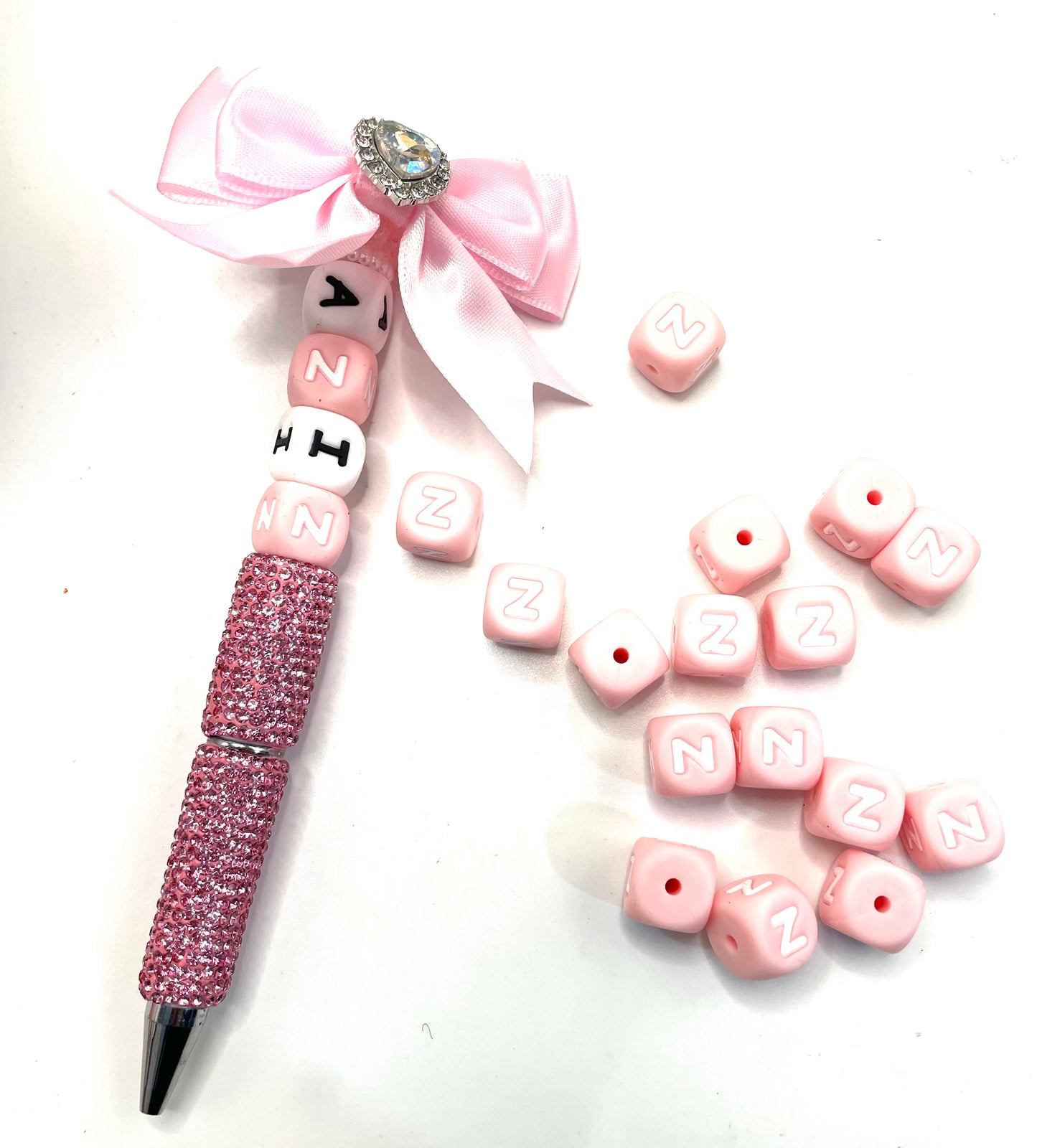 DIY square silicone letter bead beaded silicone 12mm ,pink color ,white color