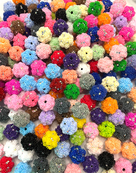 Flower bead Colorful flowers with rhinestones Clay flower beads 20mm Random Mix