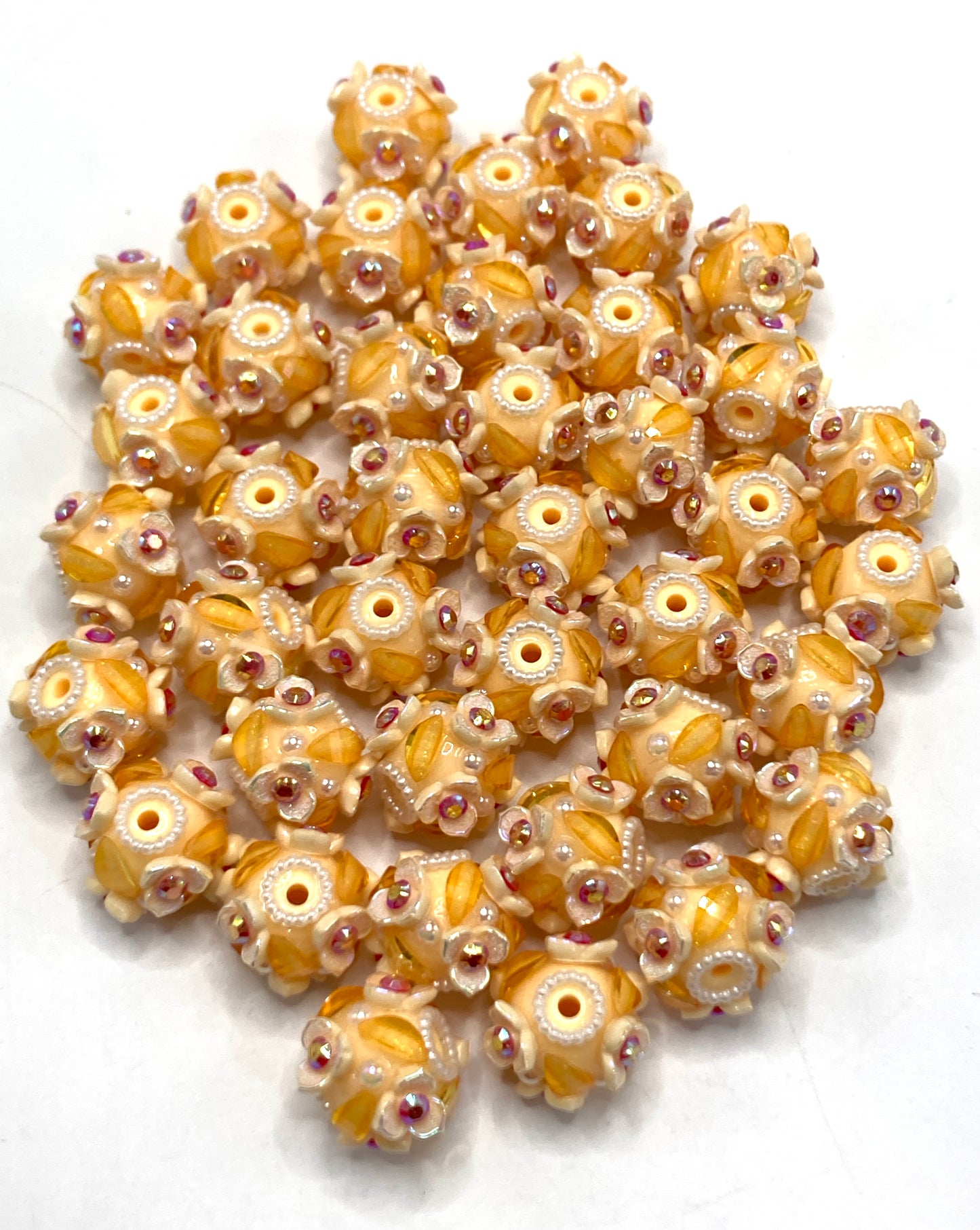 Flower beads Shining flowers Pearl gasket Rhinestone Random Mix 18mm Random Mix