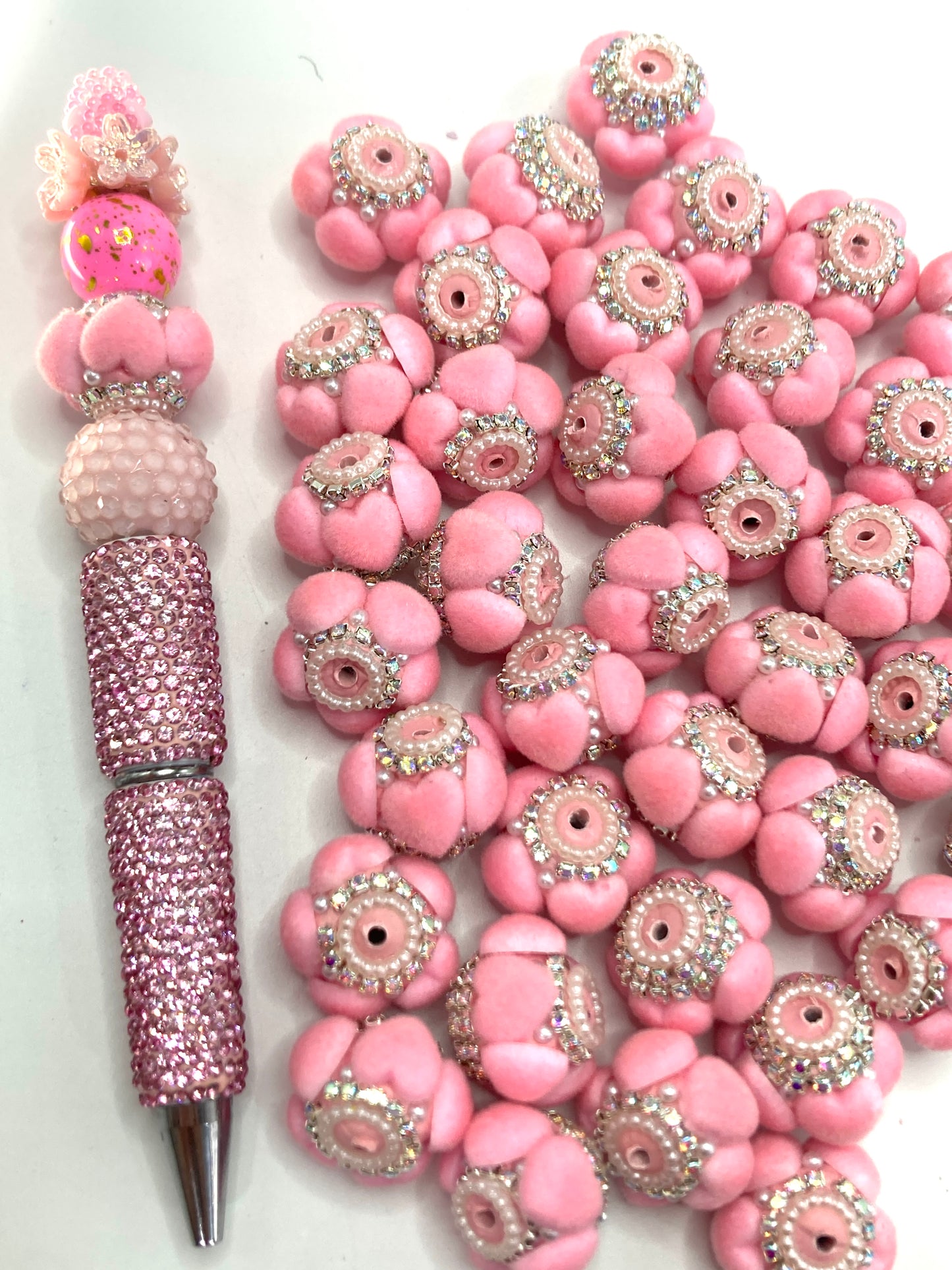 Clay beads Soft and fluffy heart beads Pink and purple Random Mix