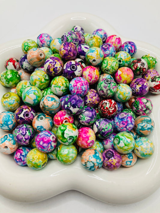 Oil painting beads Colored ink beads Painted beads Dopamine-colored beads 16mm