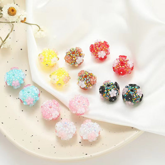 Fancy Beads Rhinestone Beads with Flower Acrylic Beads,Random Mix,20mm Fancy-459