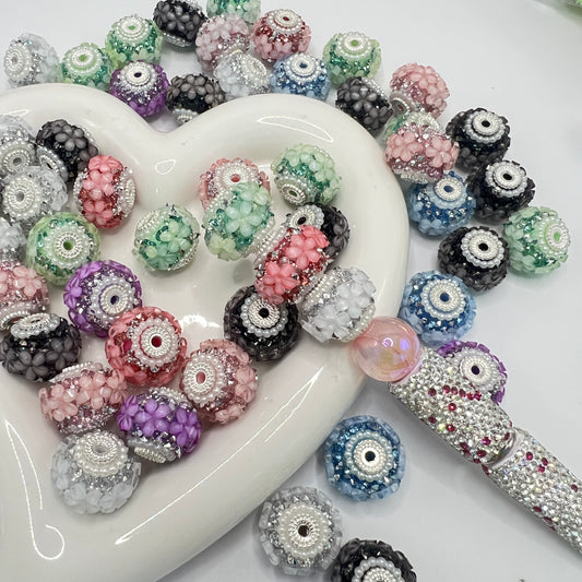 3d flower beads. Rhinestone flower beads bling flower beads random mixed
