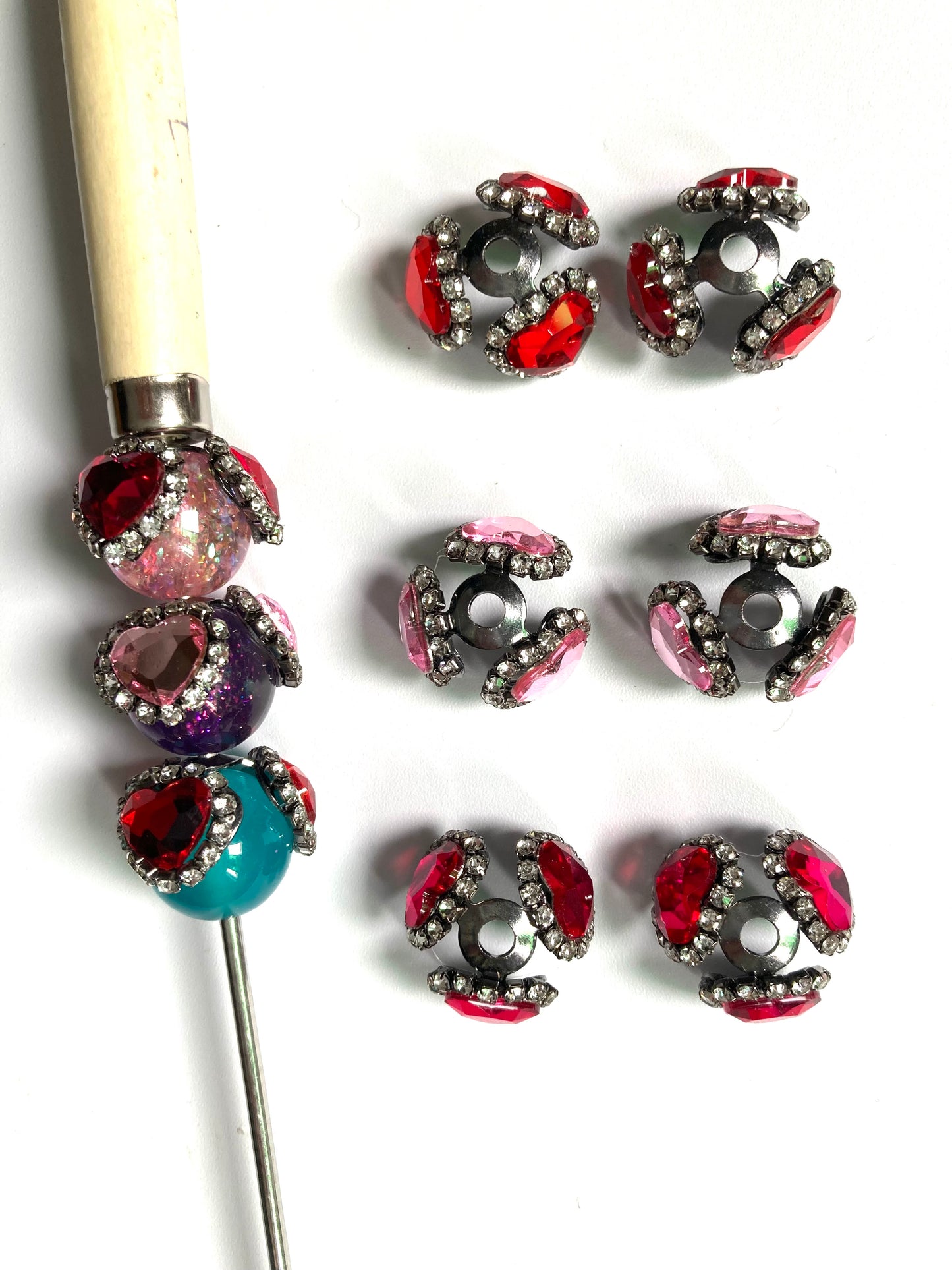 beaded beadable fancy bead cap spacer colored crystal rhinestone metallic bead cap Gun in black color random mix