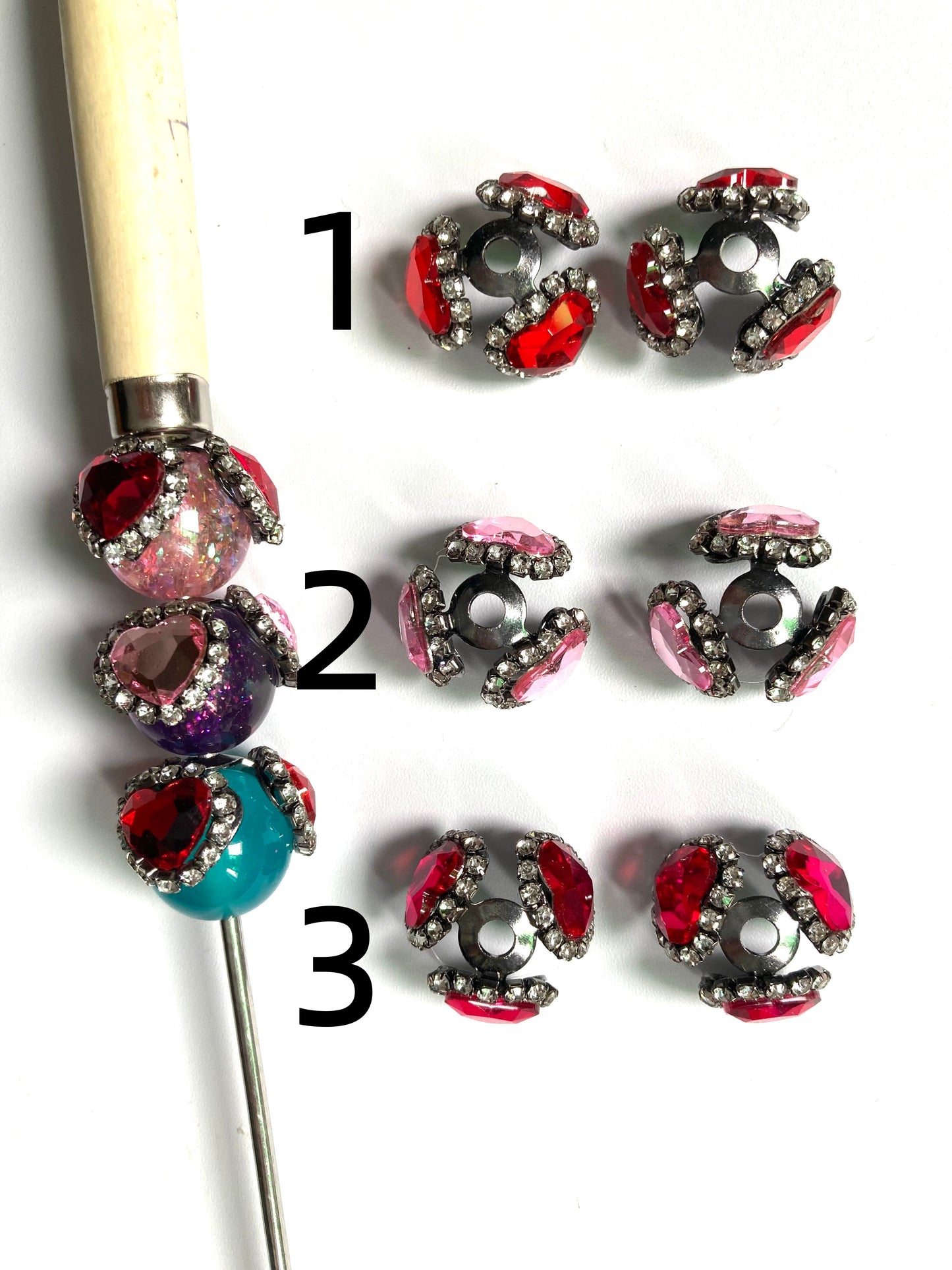 beaded beadable fancy bead cap spacer colored crystal rhinestone metallic bead cap Gun in black color random mix
