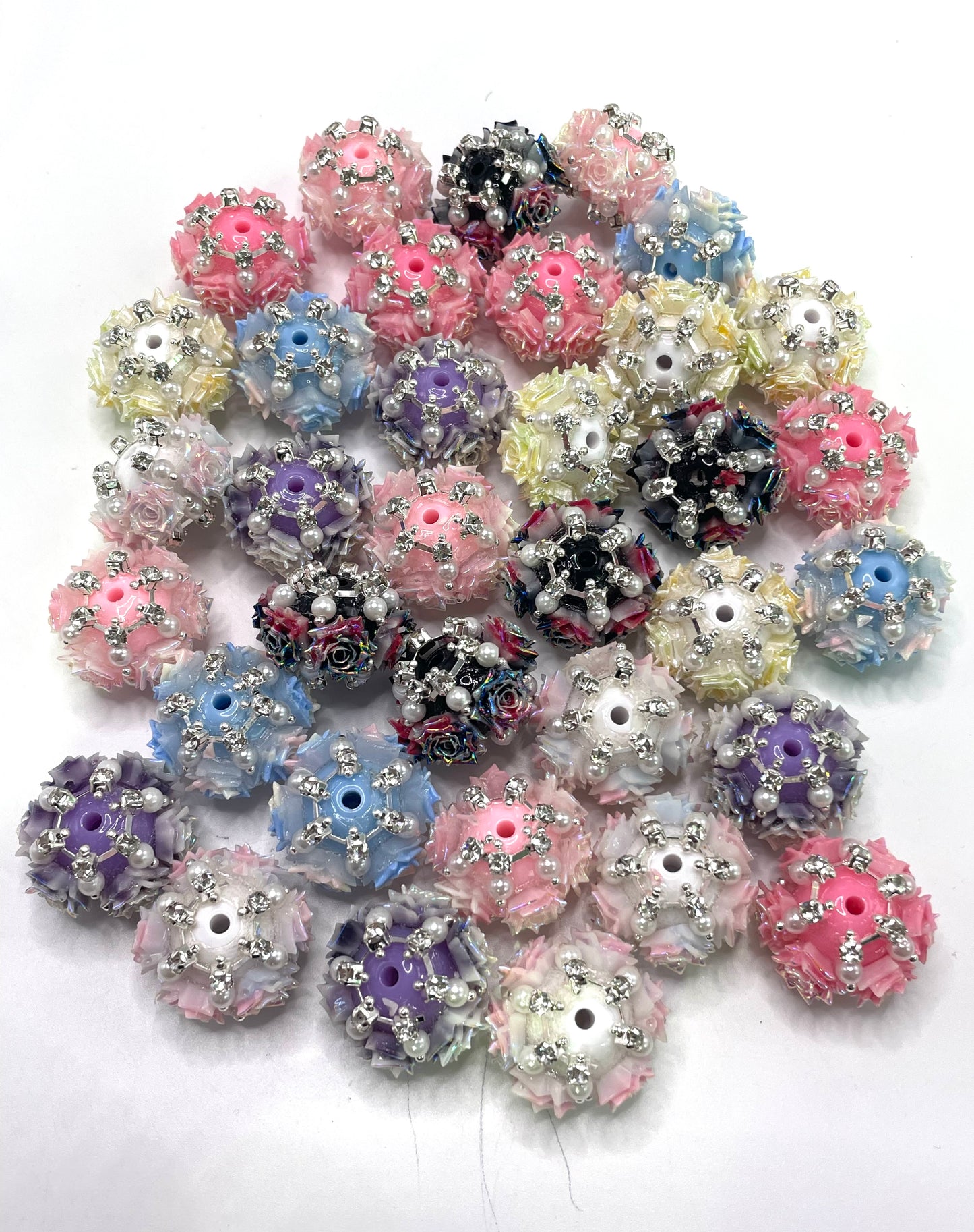 Flower beads Pearl chain Bubble Rose flower Rhinestone Pendant Random Mix 20mm