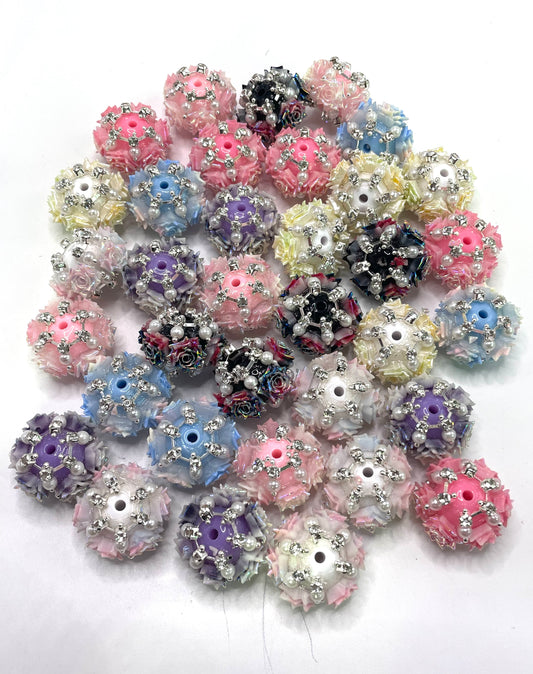 Flower beads Pearl chain Bubble Rose flower Rhinestone Pendant Random Mix 20mm