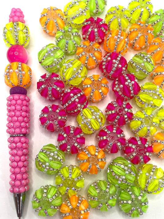Fancy Beads Neon Color Series Pumpkin beads Double-layered chain beads 18mm Random Mix