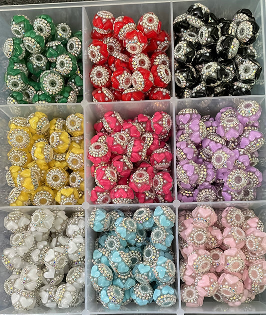 diy beaded beadable heart shape fancy beads ornaments with pearl and rihnestone chain,colored ,random mix