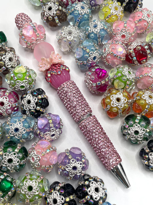 Fancy Beads mirror Heart Chain and bubble Metal gasket Beads Random Mix 20mm