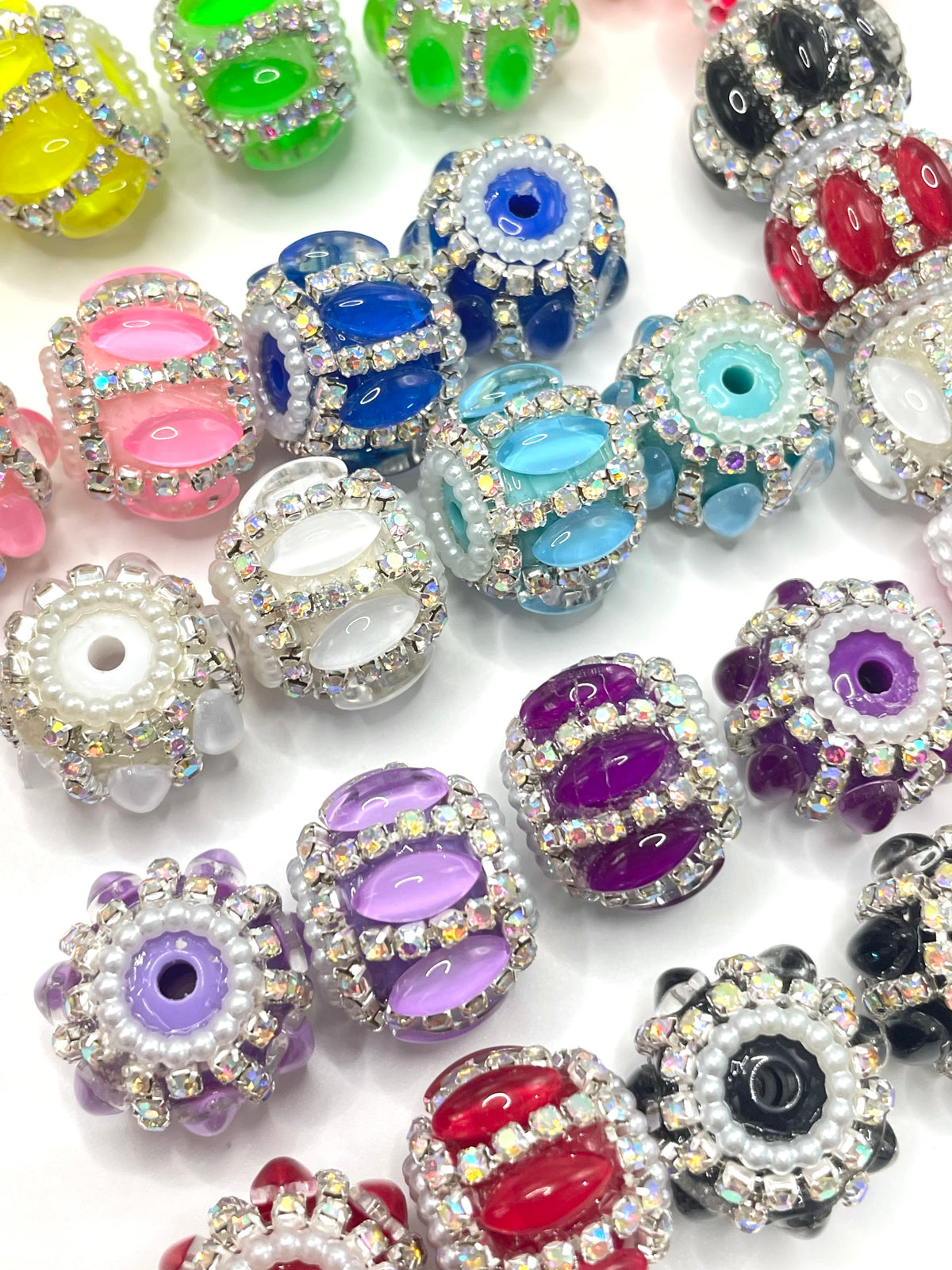 Diy beaded beadable horse eye fancy beads  Colorful Oval shape Bubble beads Chain and pearl ring Fancy Beads 18mm