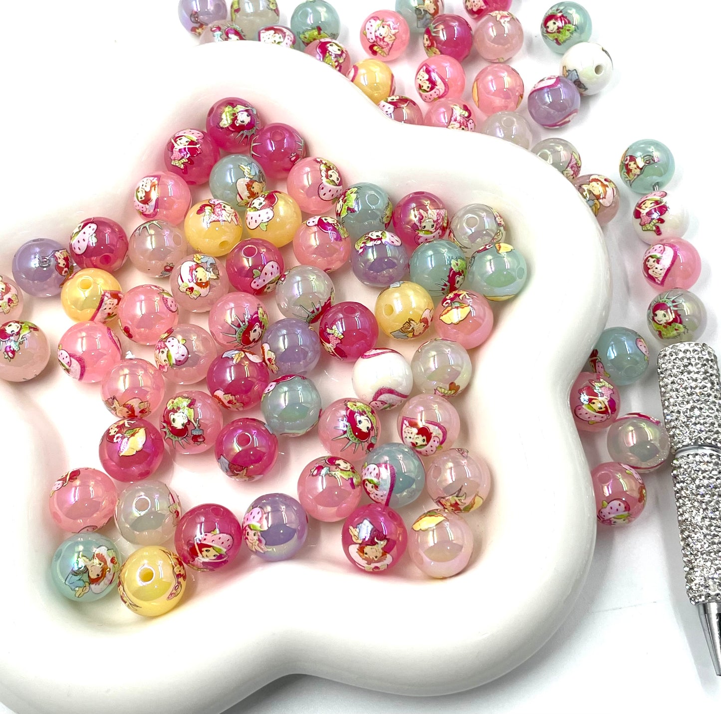 Acrylic beads Printed beads Multi-pattern Flowers, cartoons, fruits, spots acrylic beads 16mm