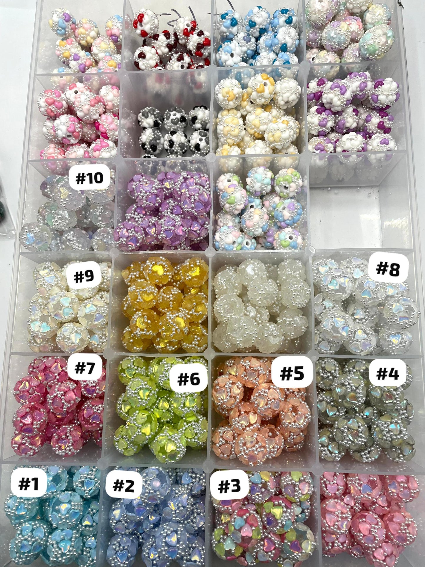 diy fancy heart bead ornaments with pearl for valentines clear base ,solid base，random mix