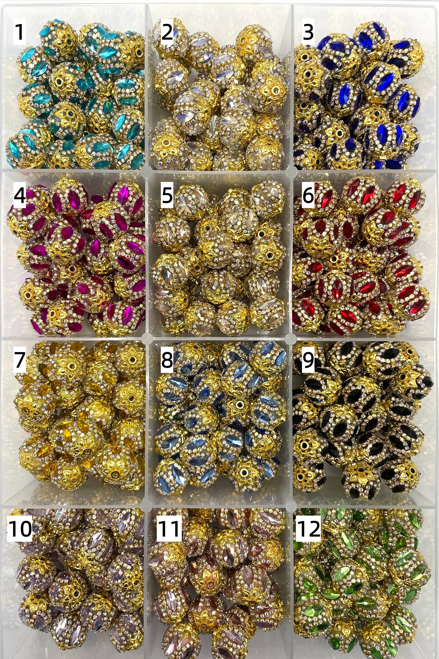 Fancy Beads Golden beads Gold gasket spacer Mirror Glass Rhinestone Chain Acrylic beads Random Mix  18mm