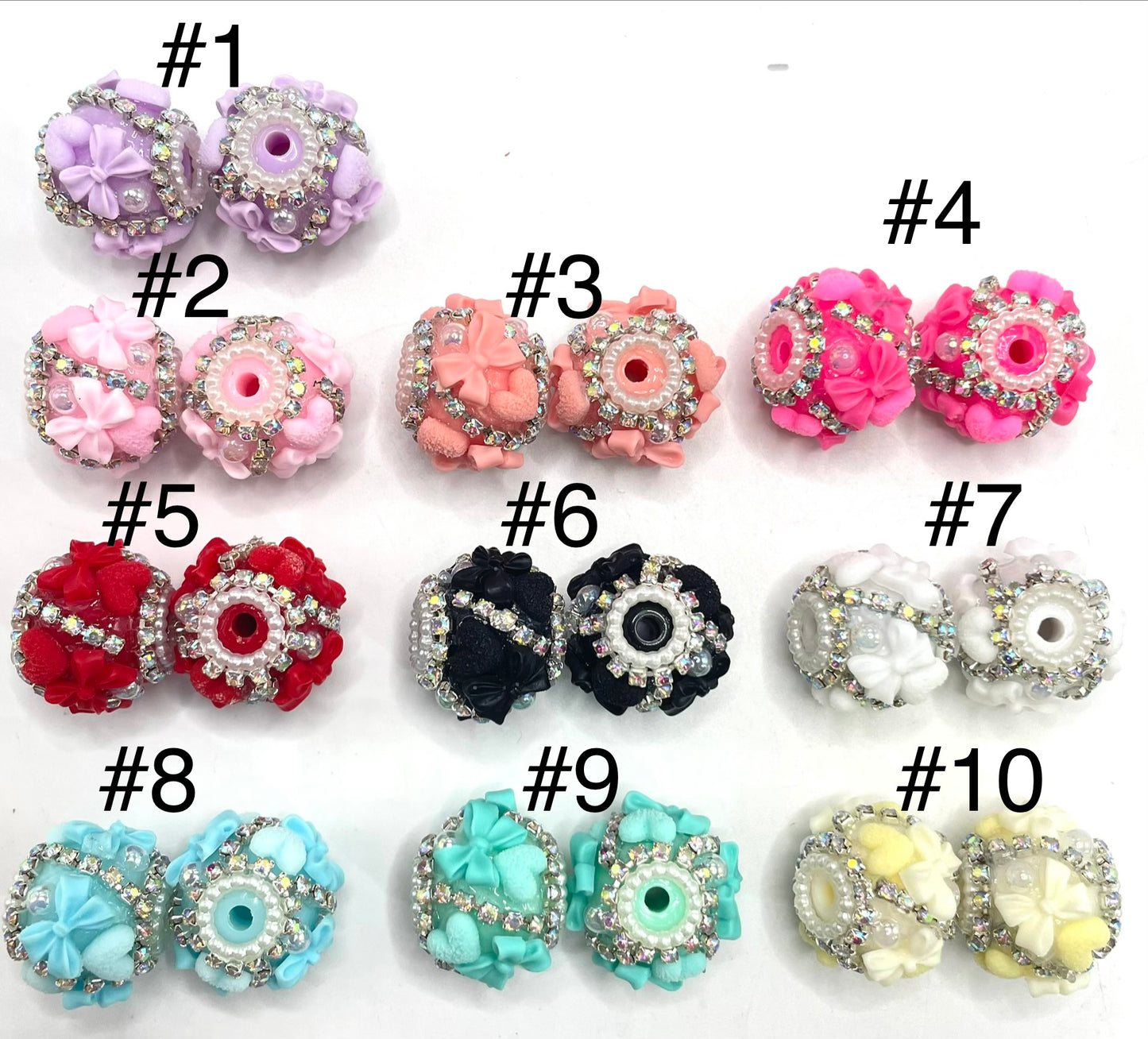 diy beaded beadable fancy bow and fuzzy heart bead with rhinestone chain and pearl ,random mix