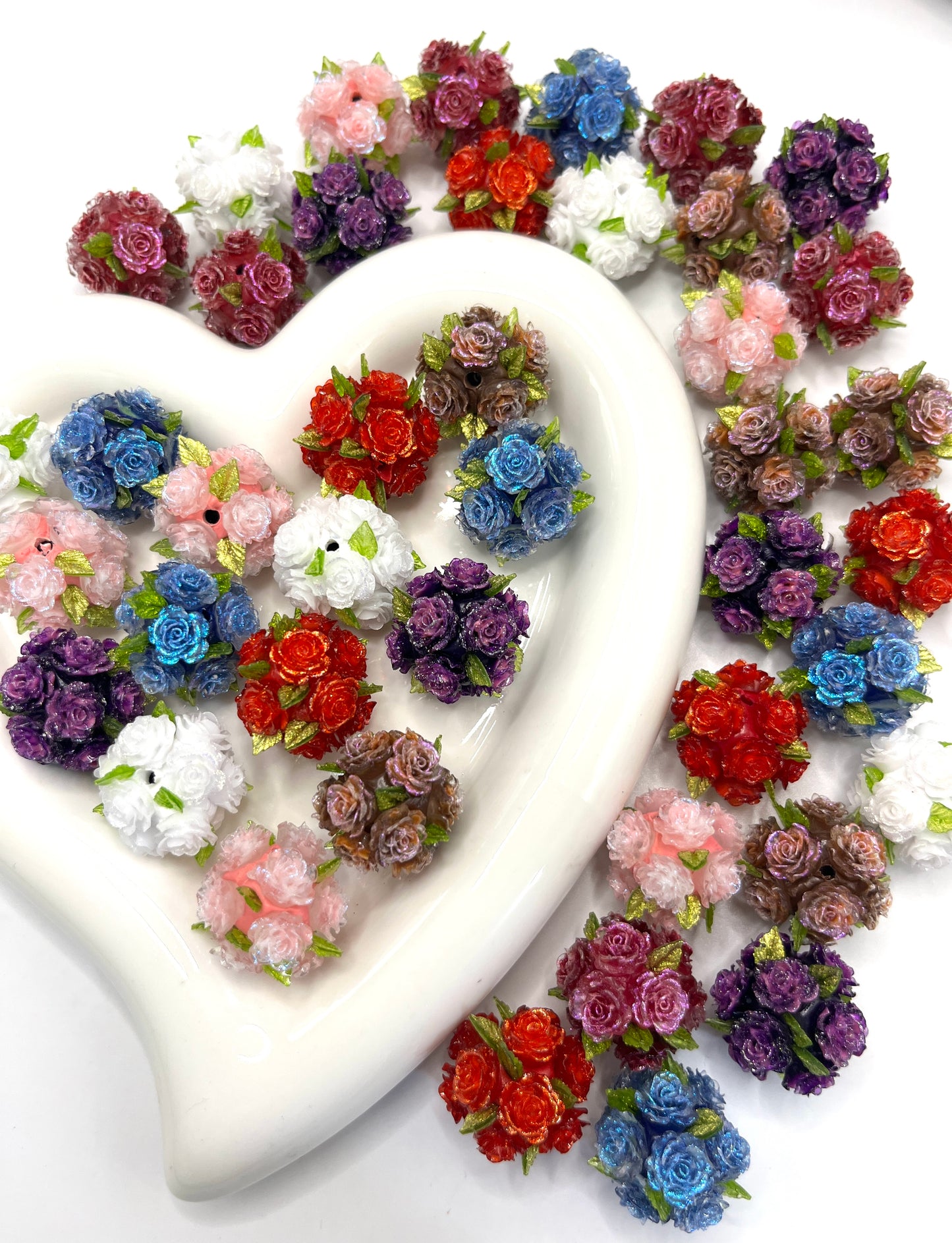 soft rose flower with green leaf fancy bead flower bead