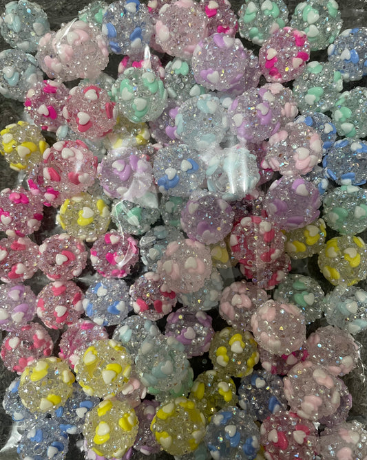 diy beaded beadable clear acrylic base bead sugar beads with heart shape ,color ,random mix