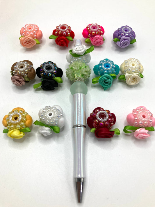 Fancy Beads UV resin and pearl gaskets Fuzzy heart Ribbed rose flower beads Random Mix
