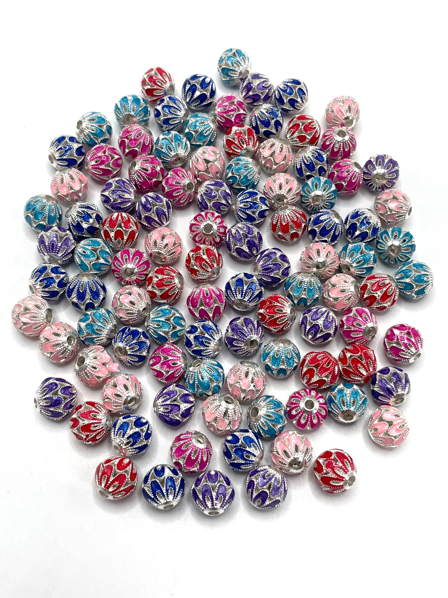 Metal hand-painted beads Painted beads Metal spacer beads Gold and silver patterned beads Random Mix 10mm