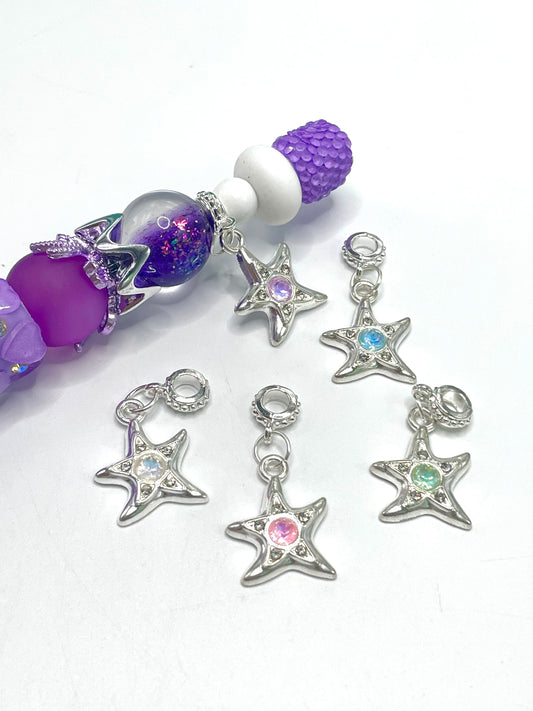 Metal alloy charm Starfish Heart Four-leaf clover Butterfly Precious pendant With a clasp Colorful Rhinestone