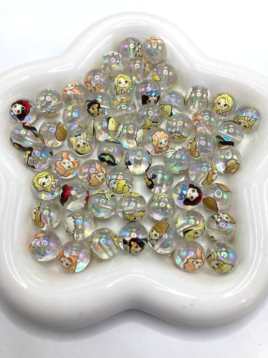 Acrylic beads Princess Anime characters Cute transparent beads 16mm