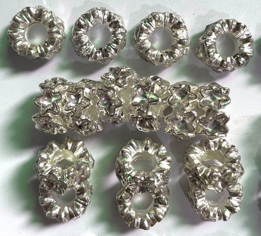 Alloy Metal Spacers Stars Silver Five-pointed star Rhinestone Spacers Random Mix