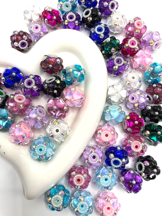 fancy bead fancy bubble heart shape crystal rhinestone ornaments with pearl diy beads colored random mix
