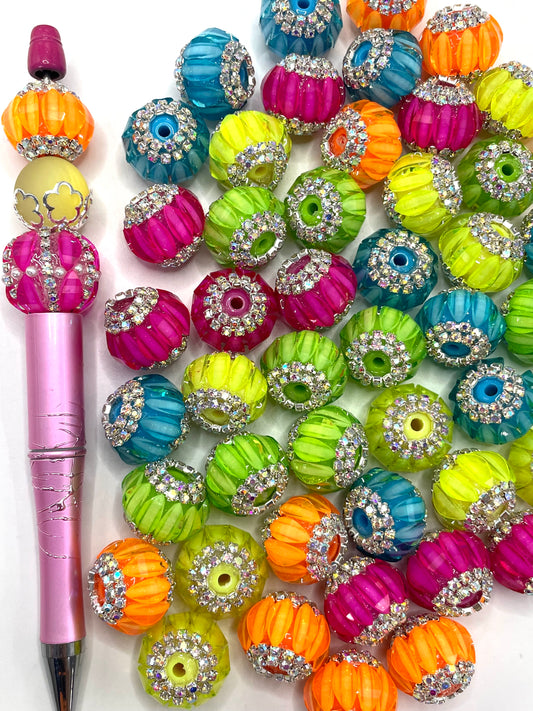 Fancy Beads lantern Neon Color Series Pumpkin beads Double-layered chain beads 18mm  Random Mix