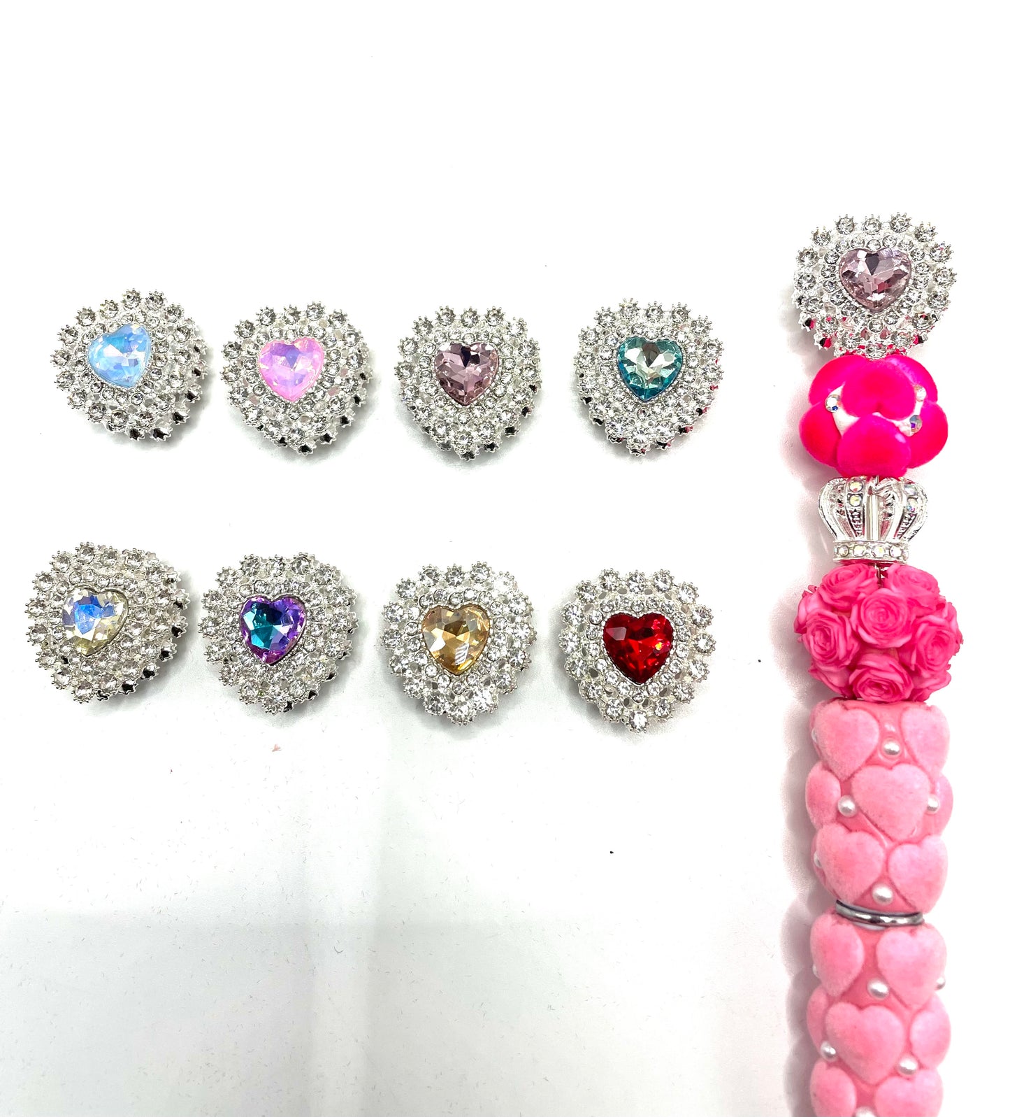 Beaded beadable metallic fancy heart crystal stone rhinestone beads ,colored