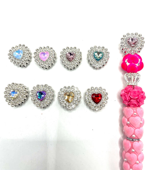 Beaded beadable metallic fancy heart crystal stone rhinestone beads ,colored