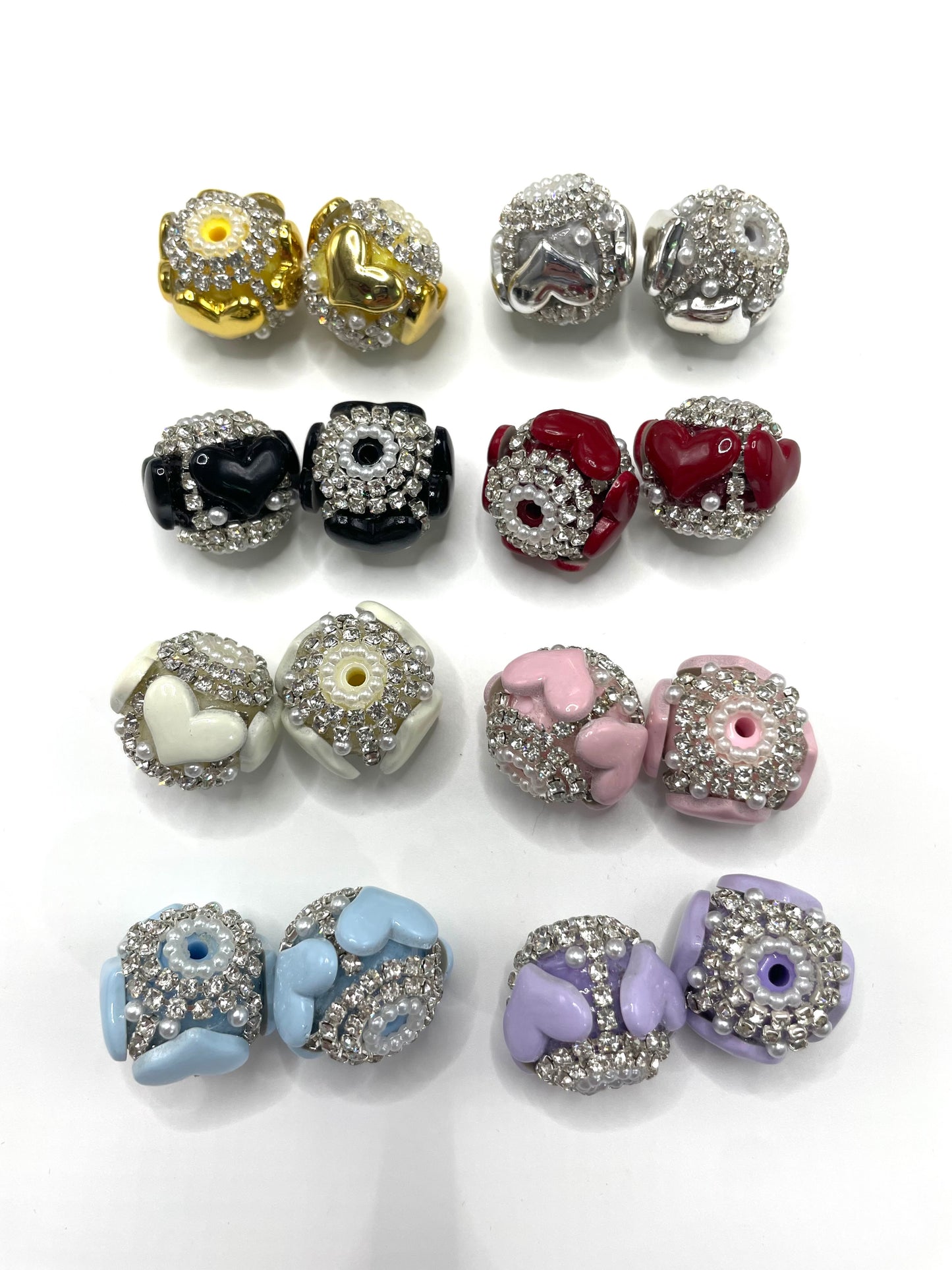 DIY beaded beadable fancy beads ornaments with heart and pearl and rhinestone chain,random mix