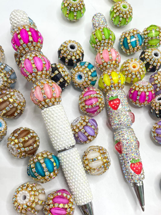 diy beaded beadable fancy lantern beads ornaments with golden color rhinestone chain and pearl ,random mix