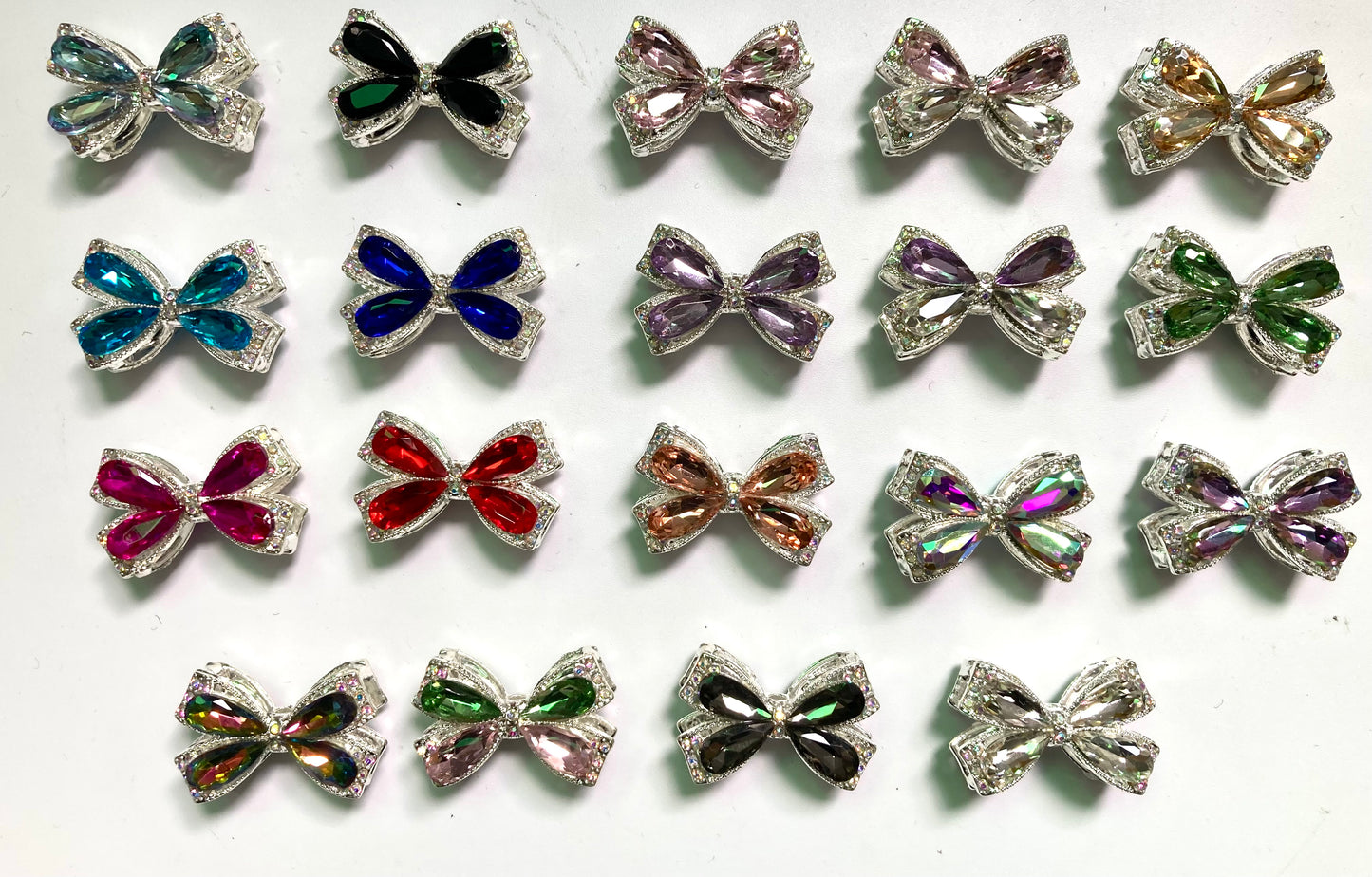 Metal beads bow Metal water-drop style bow beads Bows made of pearls and rhinestones Random Mix 37mm