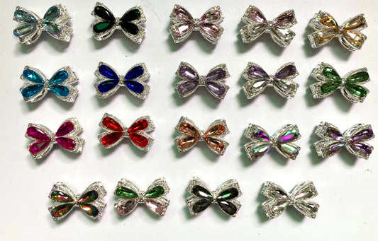 Metal beads bow Metal water-drop style bow beads Bows made of pearls and rhinestones Random Mix 37mm
