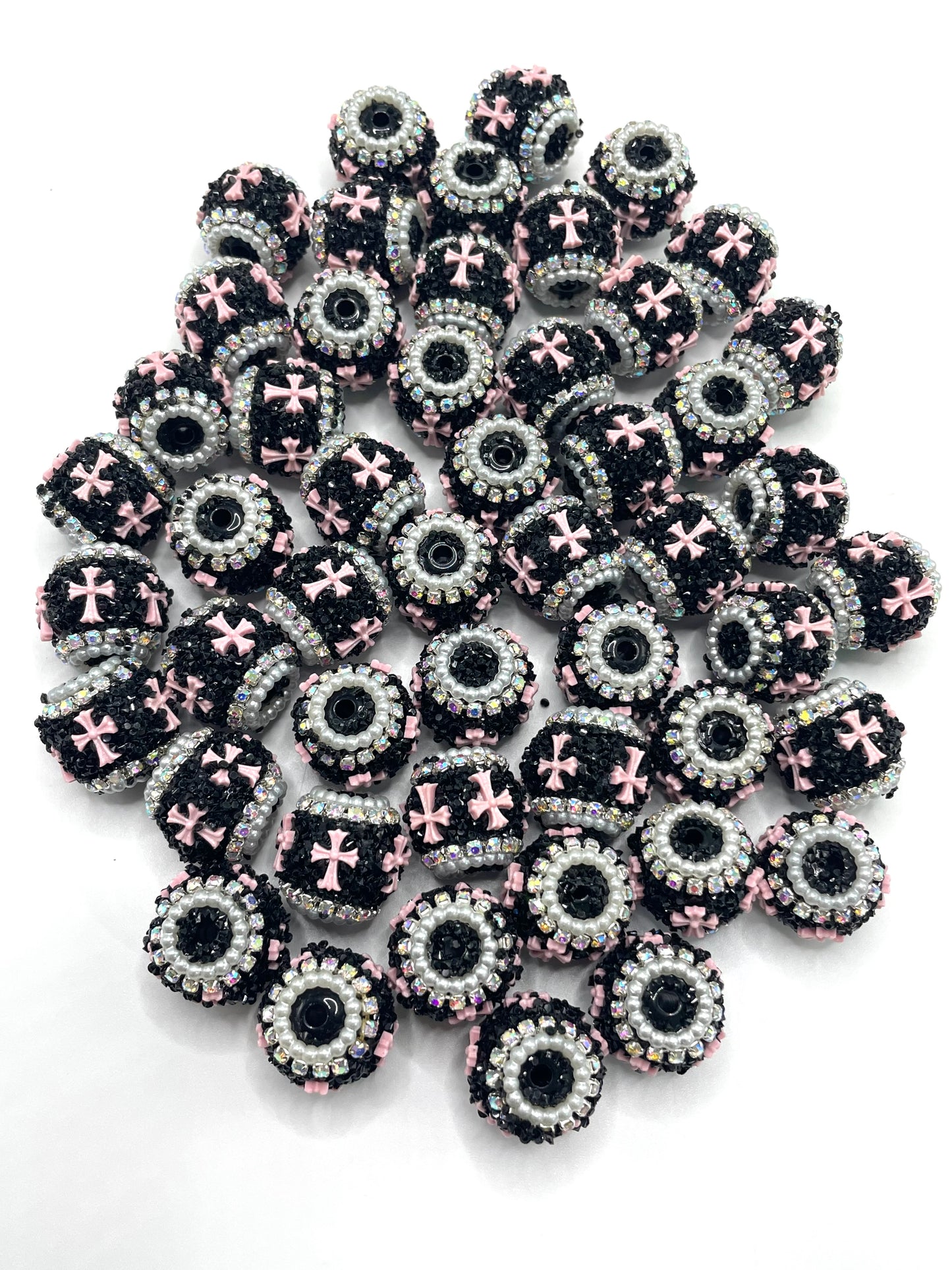 Fancy Beads Pink cross Chain Pearl gasket Halloween Series 17mm