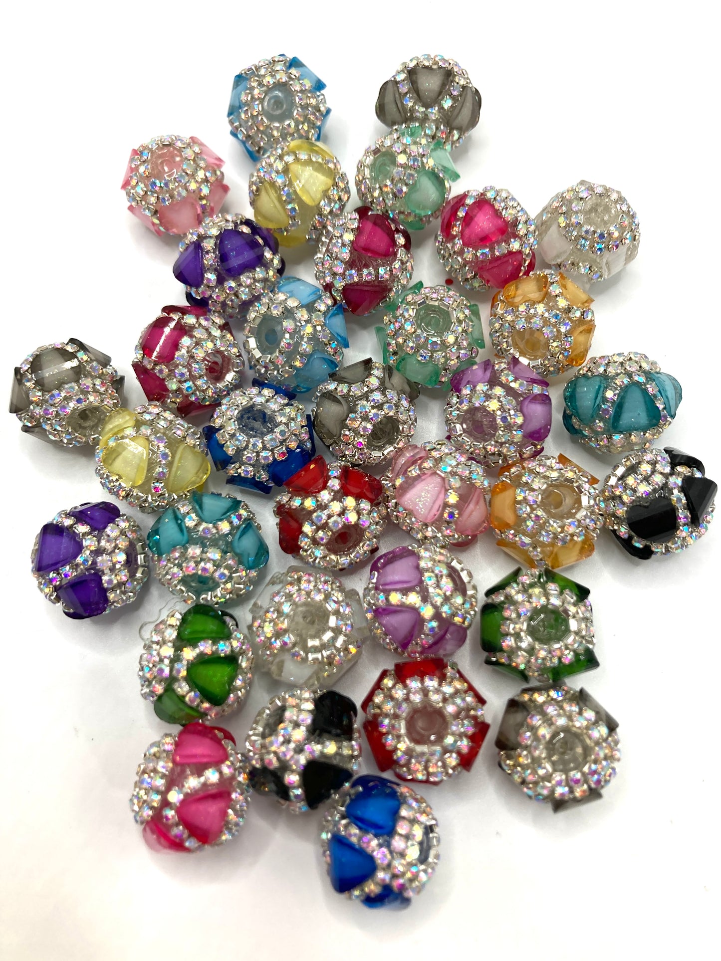 fancy bead heart-shaped  Clear Multicolor Crystal with Double Layer Rhinestones Chain Acrylic Beads fancy lantern heart bead Random Mix18mm colored