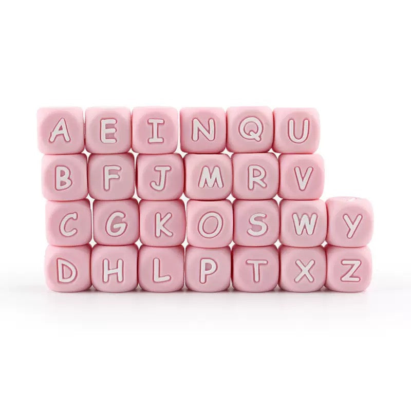 DIY square silicone letter bead beaded silicone 12mm ,pink color ,white color