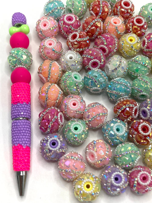 Fancy Beads Acrylic UV Heart Silver chain and pearl hoop Beads 18mm