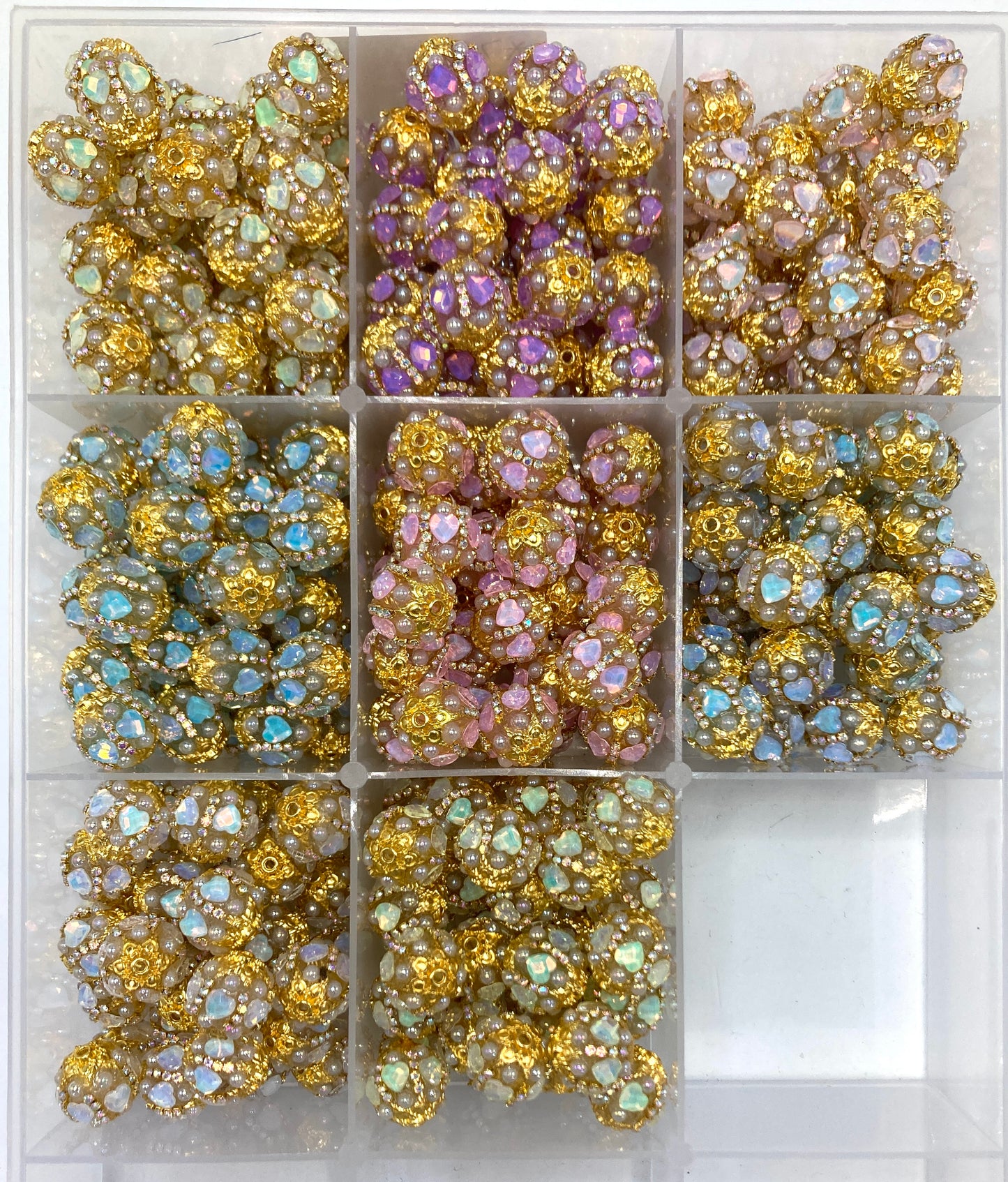 Fancy Beads Golden base Golden Chain Mocha-colored heart Bubble Pearl Acrylic beads Random Mix