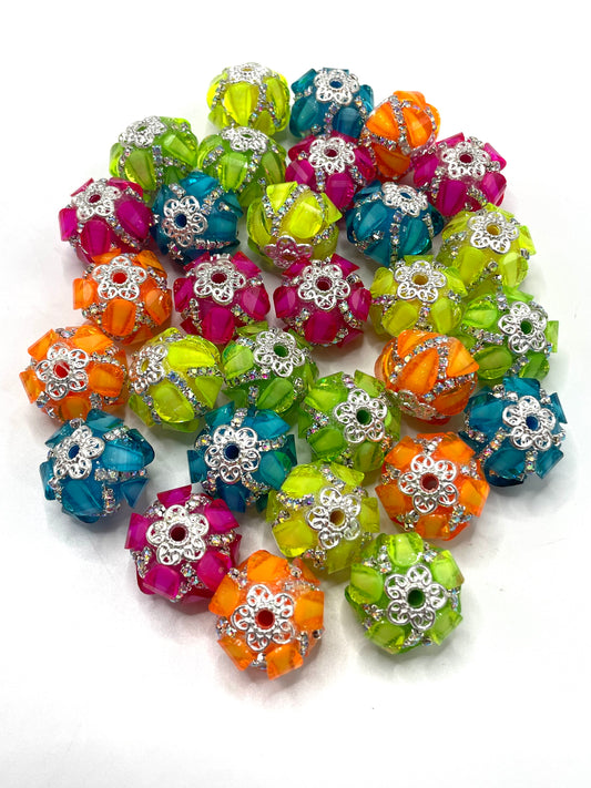 Pumpkin beads Acrylic heart-shaped piece Chain Metal gasket Fancy Beads Neon color scheme  18mm Random Mix
