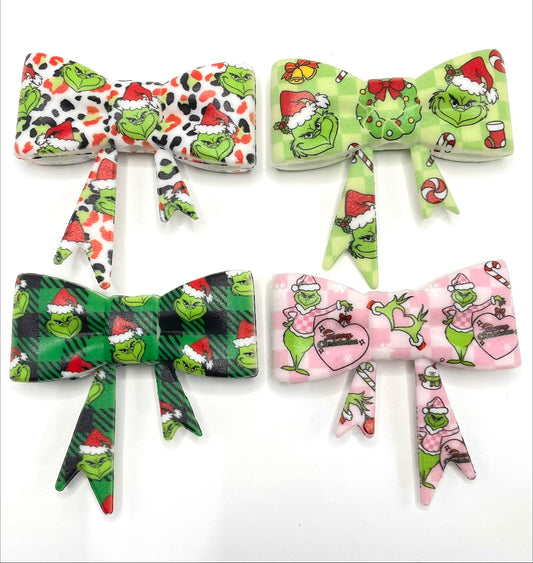 beaded beadable silicone big bow focal colored Pattern watermark bow Silicone bow 58mm Random Mix grinch Christmas
