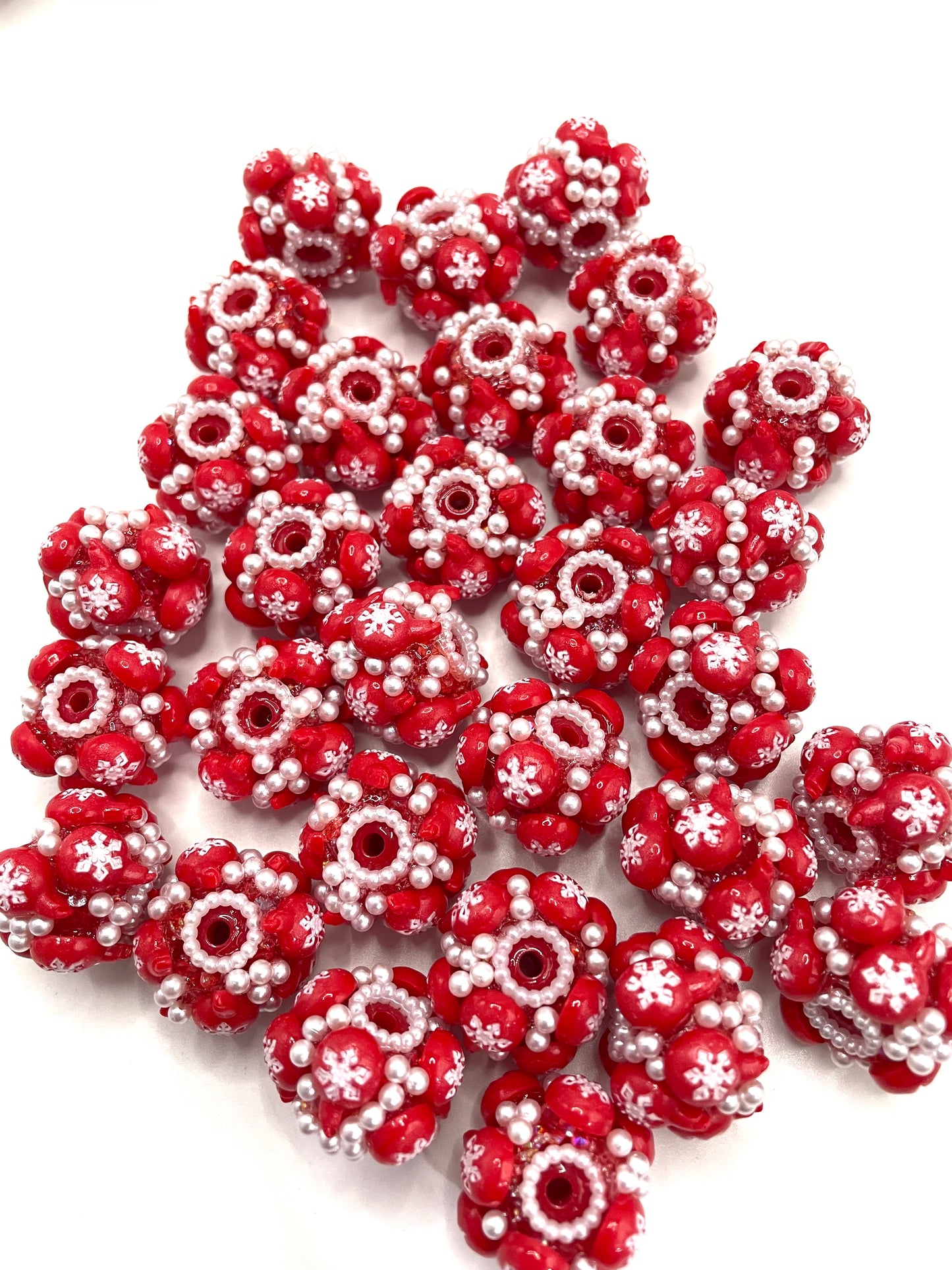 diy beaded beadable Christmas beads with pearl red brown