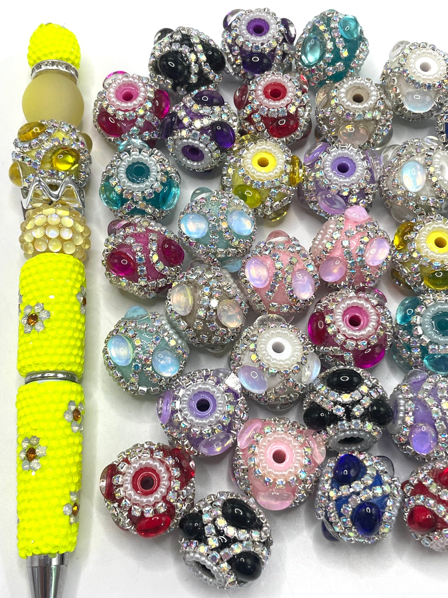 Fancy Beads Circle Mirror Glass Rhinestone Chain Pearl gasket spacer Acrylic beads Random Mix 18mm Random Mix