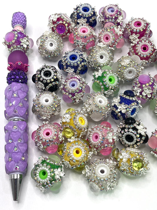 Fancy Beads Metal flowers Matte Bubble beads Rhinestone Chain Pearl gasket beads Acrylic beads 18mm Random Mix