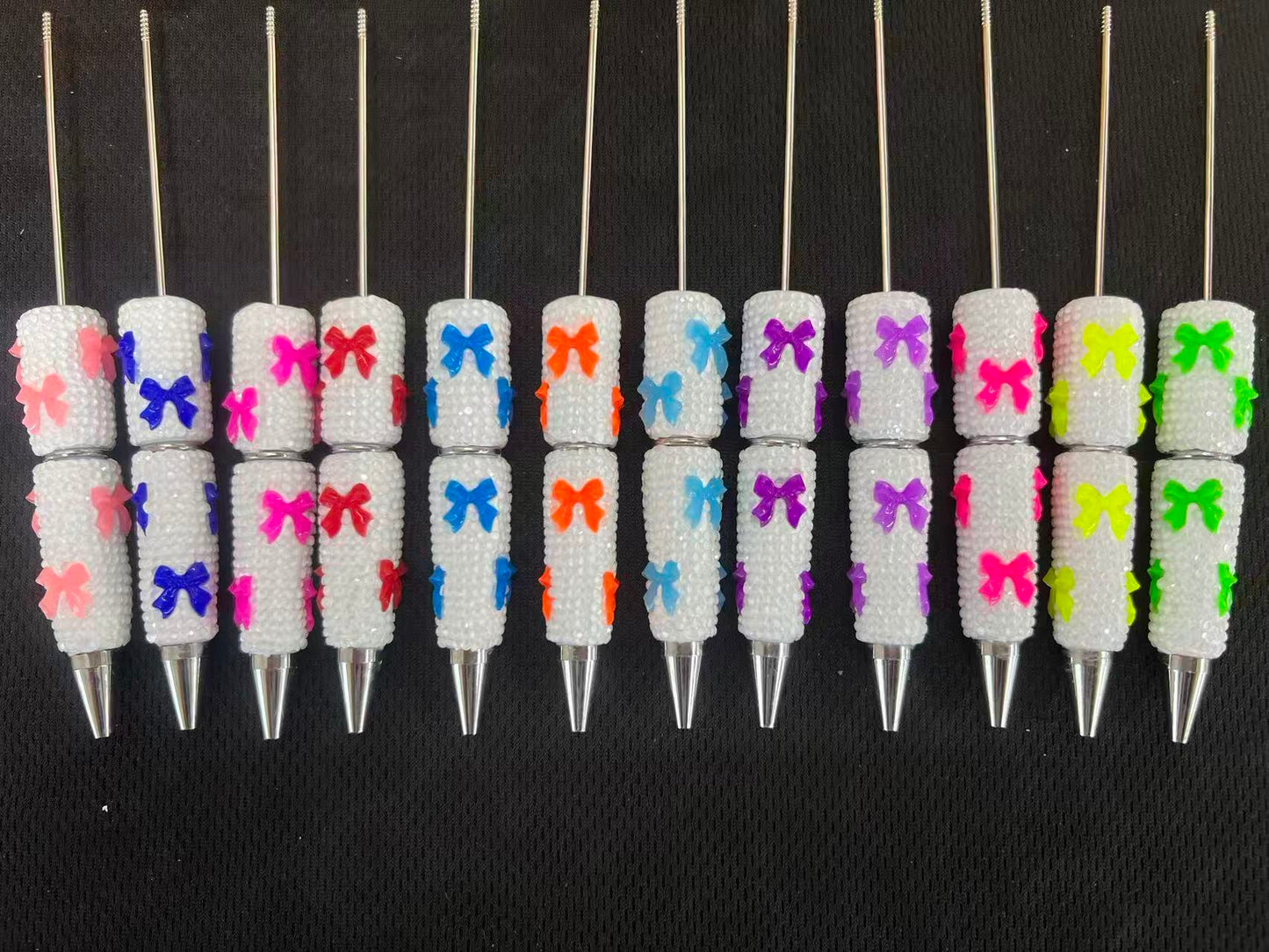 bow pen fancy clay rhinestone bow pen ornaments with acrylic bow colored random mix Neon