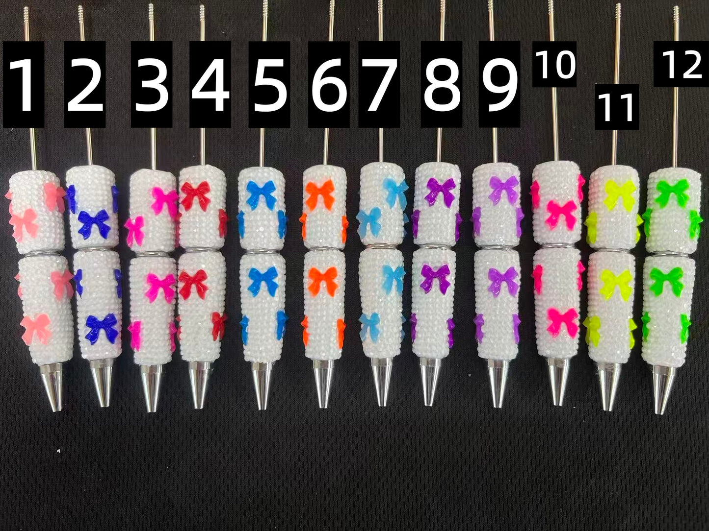 bow pen fancy clay rhinestone bow pen ornaments with acrylic bow colored random mix Neon