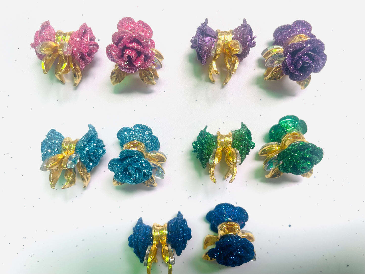 alloy metallic fancy rose flower with the glitter on petal fancy beads ,colored