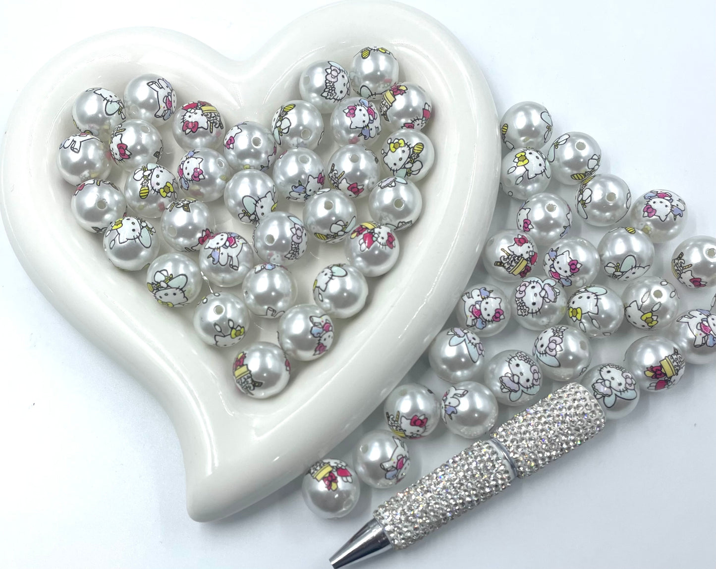 16mm hello kitty print faux pearl Acrylic beads bulk