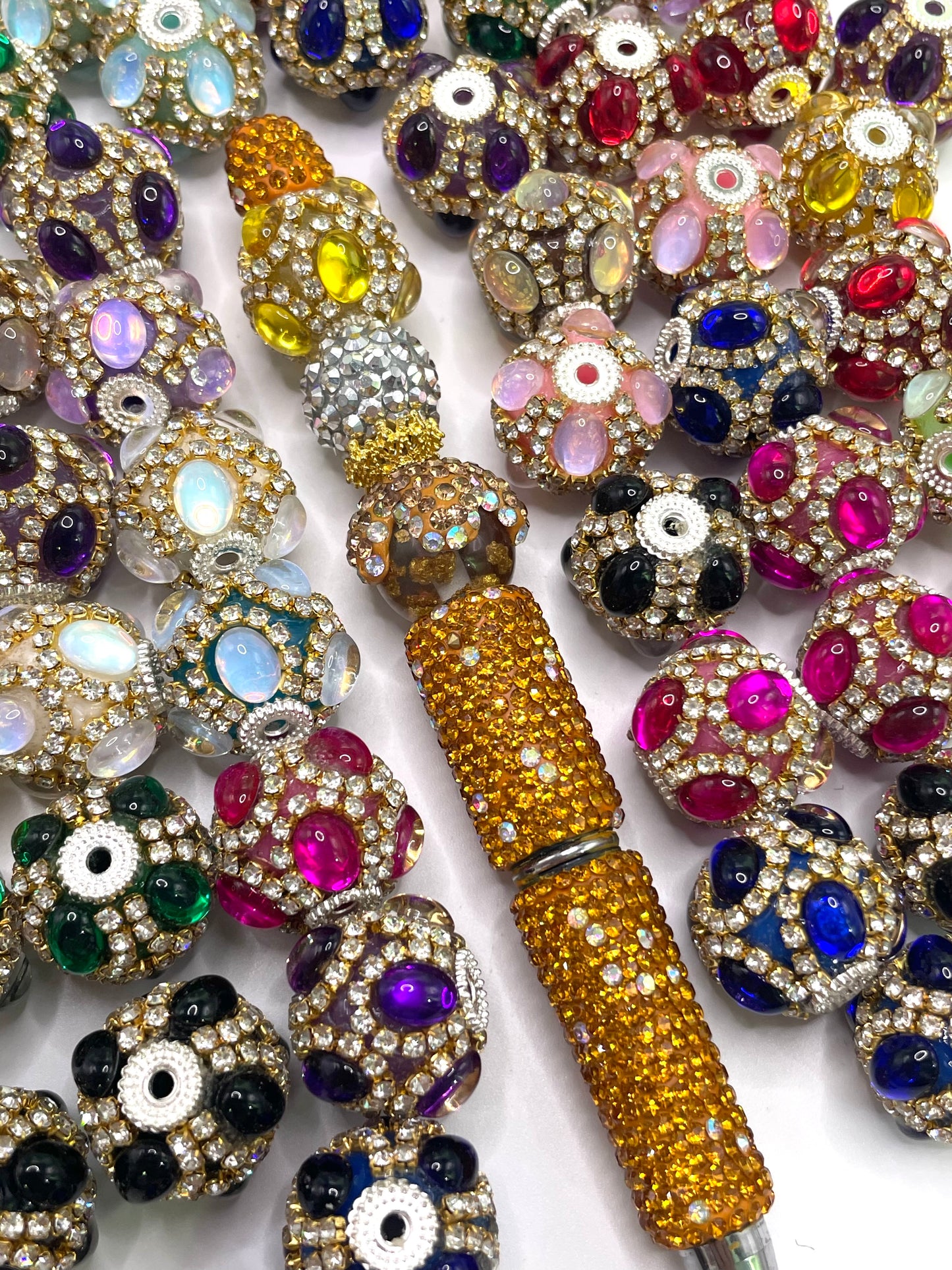 Fancy Beads Double chain Golden Chain Metal gasket Colorful Rhinestone Acrylic beads Random Mix 18mm